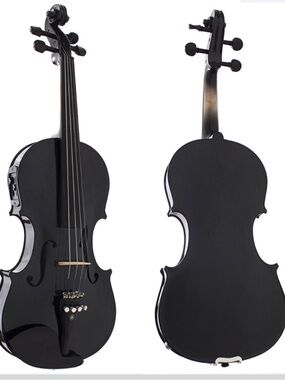 Cecilio CVNAE-Black Ebony Fitted Solid Wood Acoustic Electric Violin Size 4/4